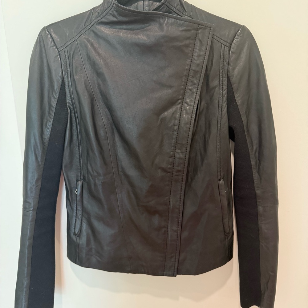 Trouve Black Leather Moto Jacket Asymmetrical Zipper